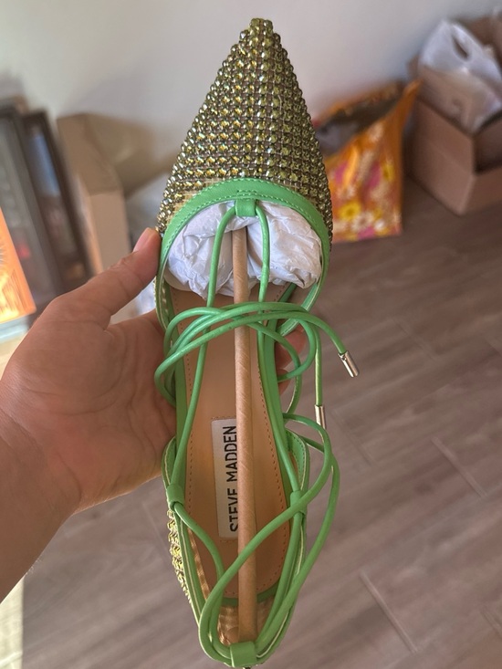 Steve Madden Shoes - Steve Madden Lime Green Crystal Pointed Lace-Up Flat